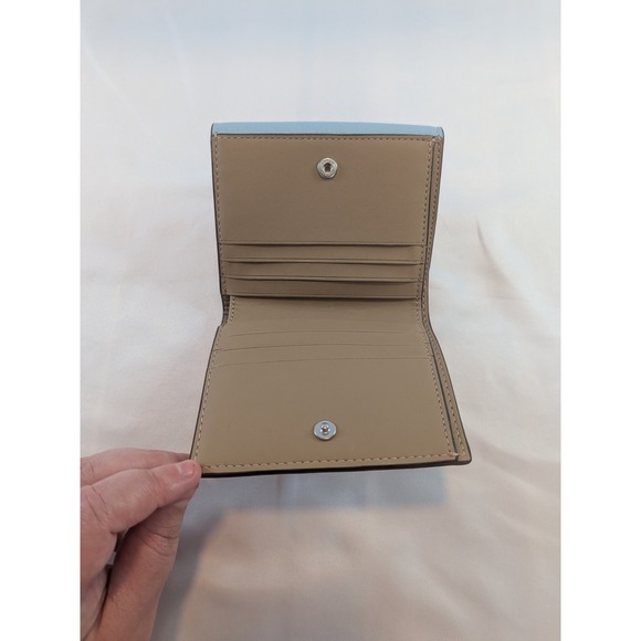 Coach Georgie Small Wallet Color Blocked Powder Blue Burgundy Chalk Black Pebble - Picture 5 of 8